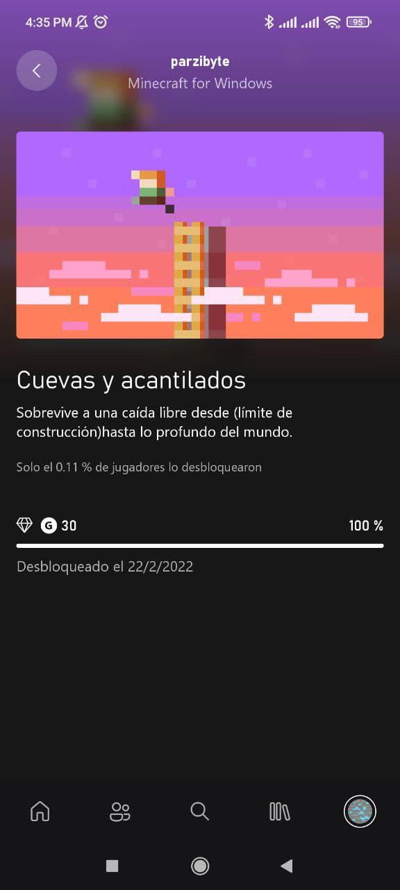 Cuevas y acantilados - Logro conseguido en Minecraft