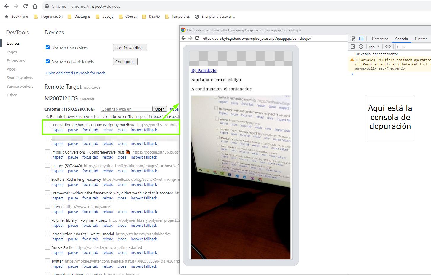 Herramientas de desarrollador en móviles - Consola de depuración de Chrome
