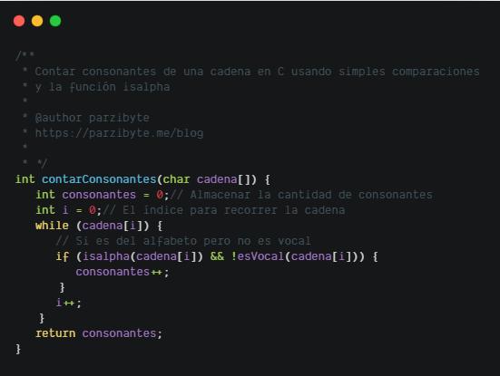 Función para obtener la cantidad de consonantes que tiene una cadena en ANSI C
