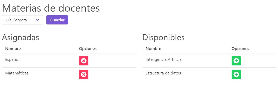 Asignar materias a docentes