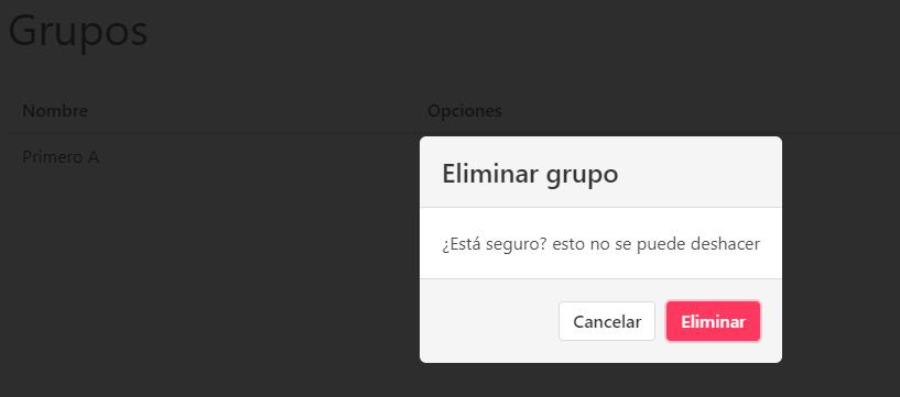 Confirmación para eliminar un grupo