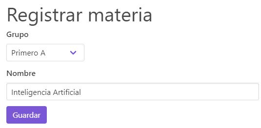 Registro de materia del control escolar