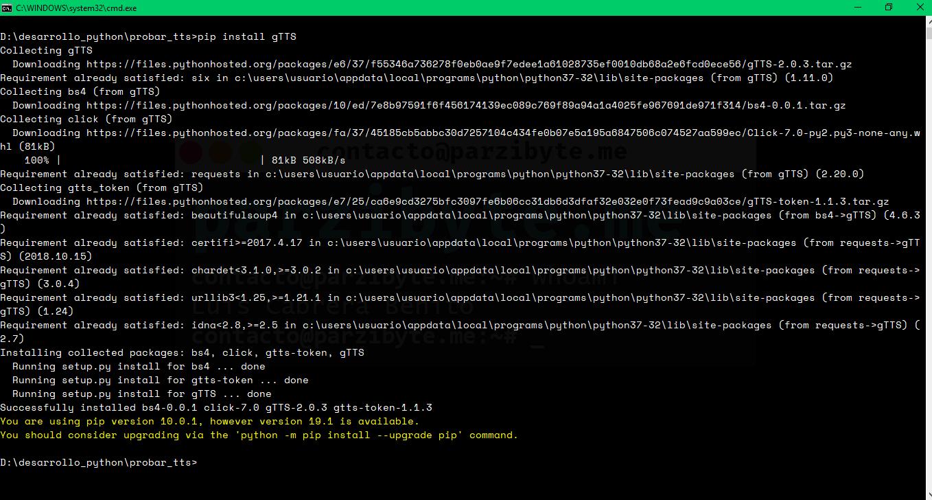 1 - Instalar paquete gTTS con pip