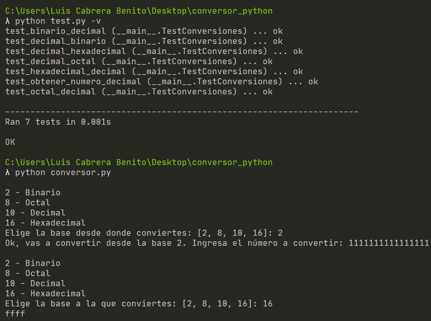 Conversor de bases numéricas (binario, octal, decimal y hexadecimal) en Python
