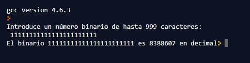 Probar conversión binaria a decimal en C