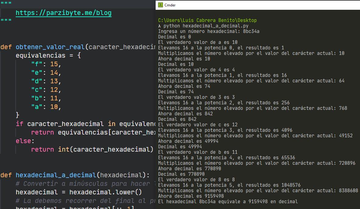 Convertir hexadecimal a decimal en Python - Código