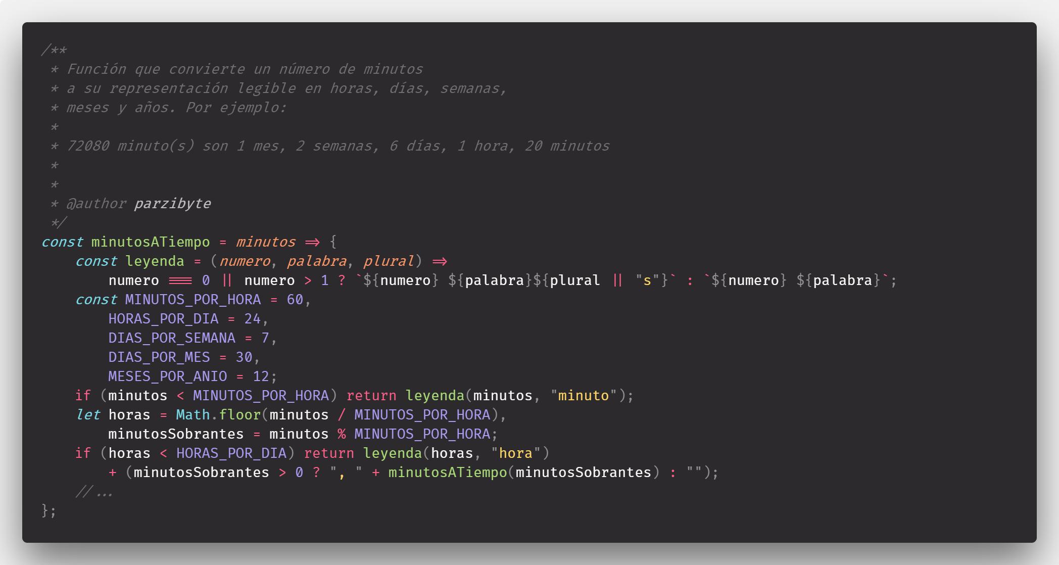Minutos a tiempo legible en JavaScript