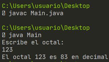 Octal a decimal en Java - Algoritmo