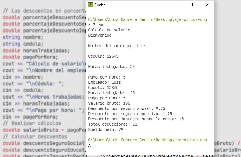 C++ - Cálculo del salario con deducciones - Ejercicio resuelto