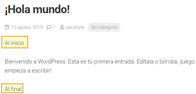 Plugin de WP funcionando en el post