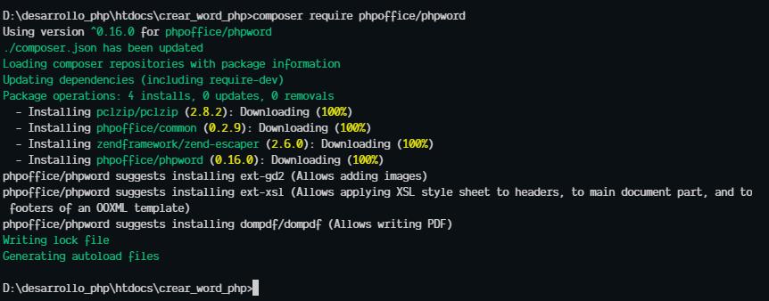 2 - Instalar phpword y dependencias