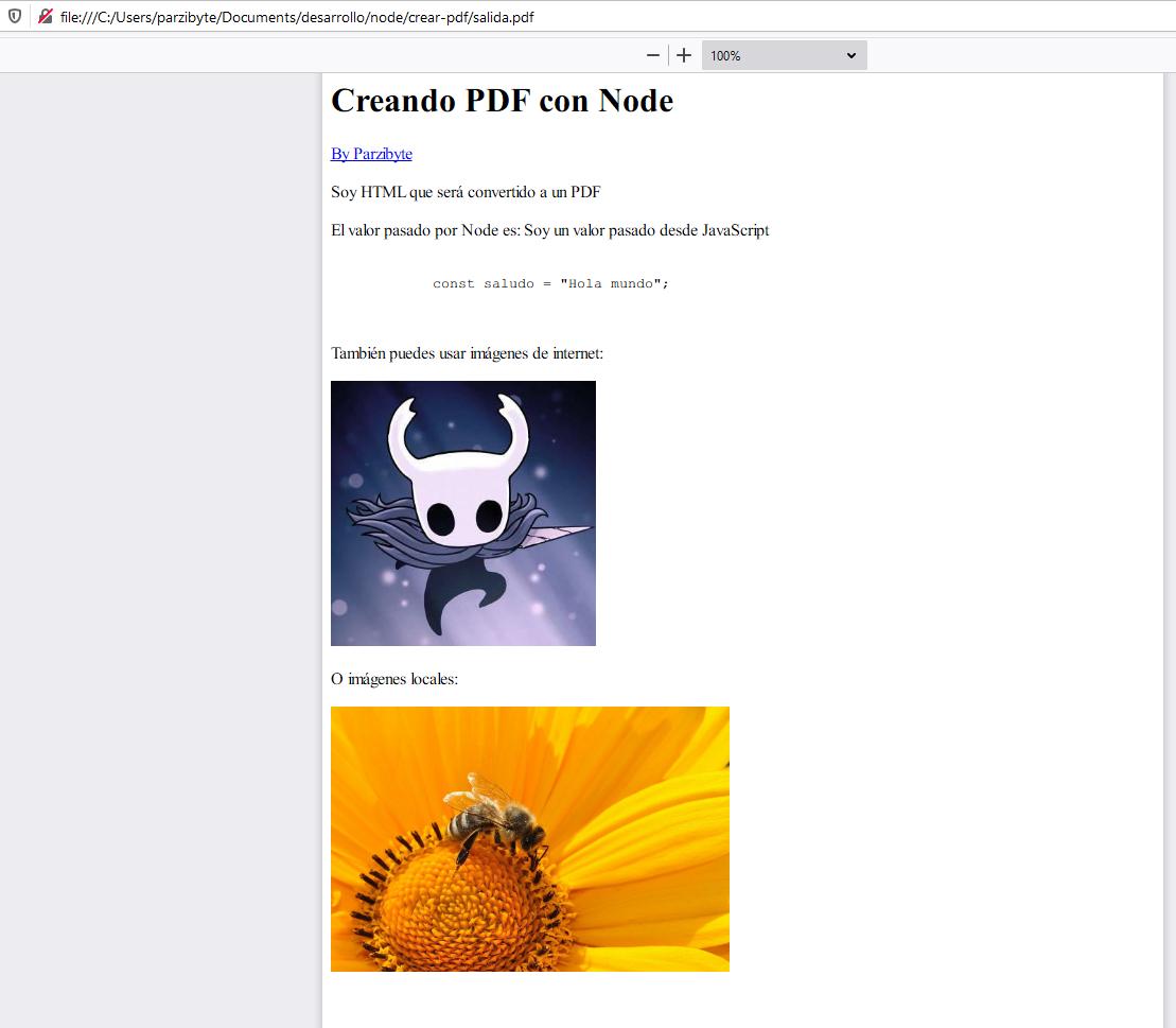 PDF creado con JavaScript, Node.js y html-pdf