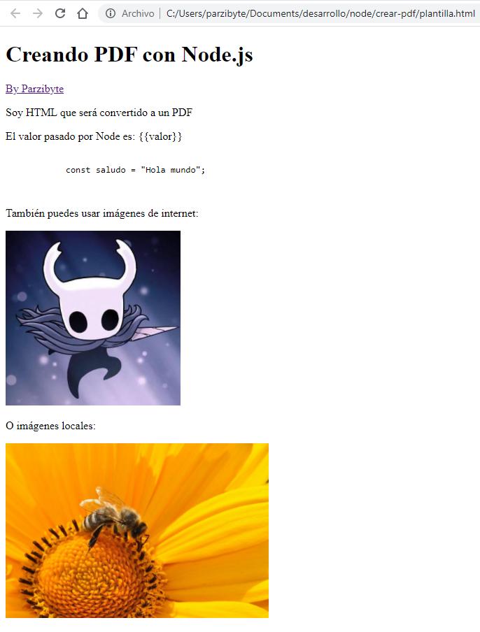 Plantilla HTML para crear PDF con Node.js - renderizada en navegador