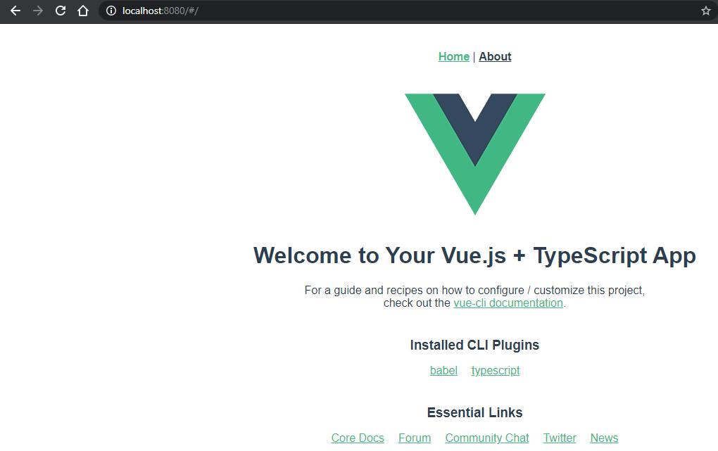 Vista del proyecto Vue JS + TypeScript