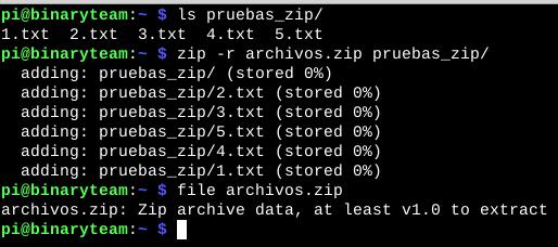 Crear zip a partir de directorio usando linux en la terminal