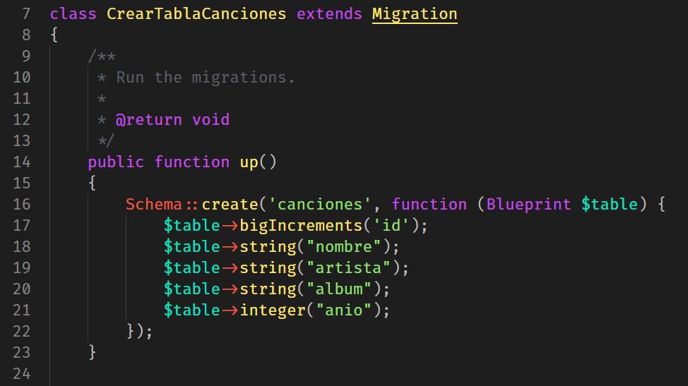 Creación de tabla dentro de MySQL con migración de Laravel