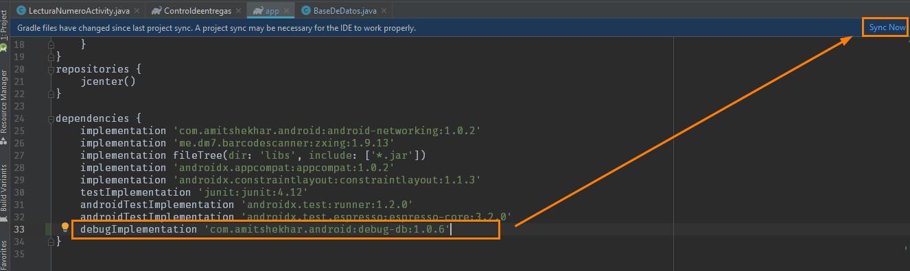 Dependencia en Android Studio para Depurar bases de datos en Android