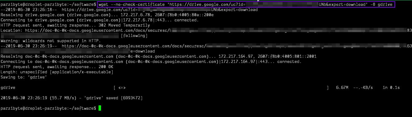 Descargar archivo de GDrive con wget