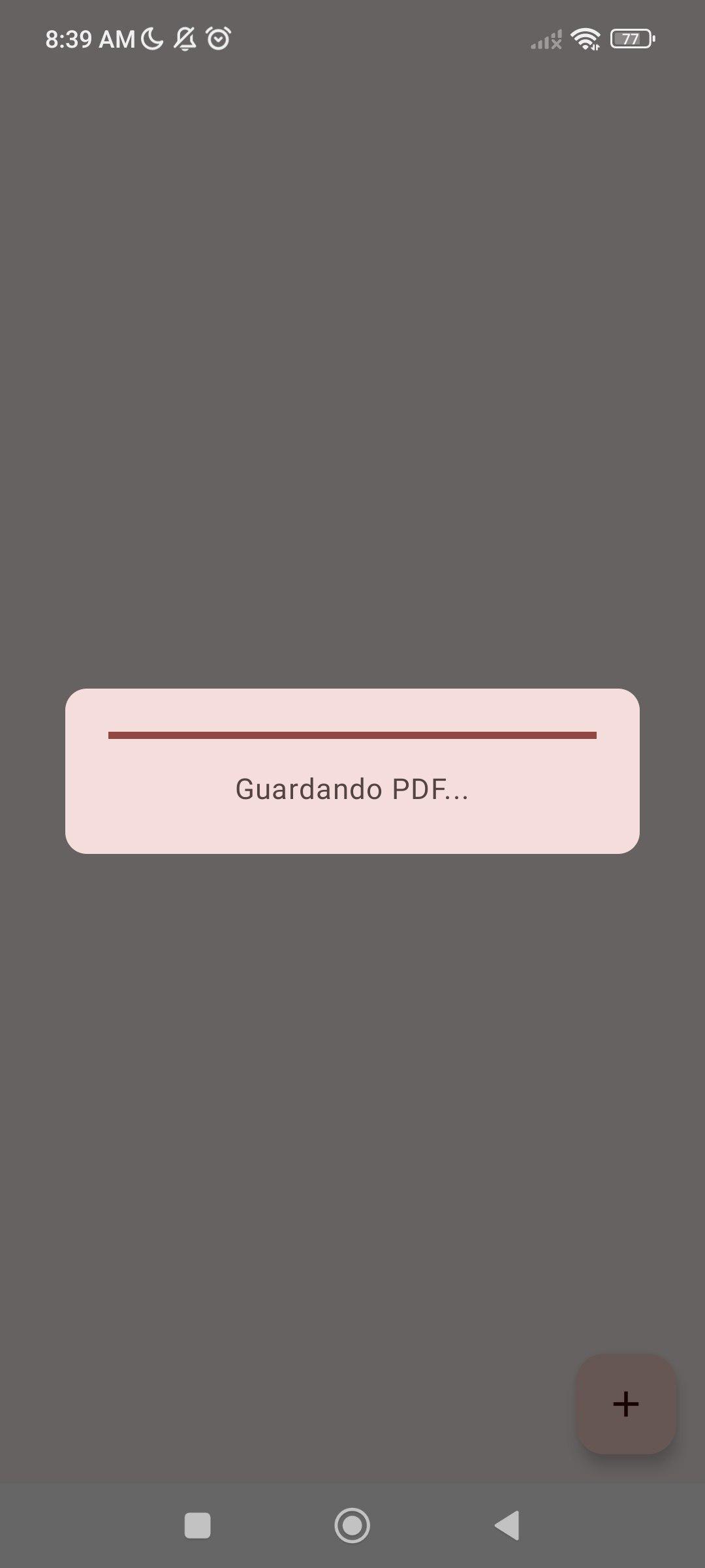 Mensaje indicando que el PDF descargado se está generando
