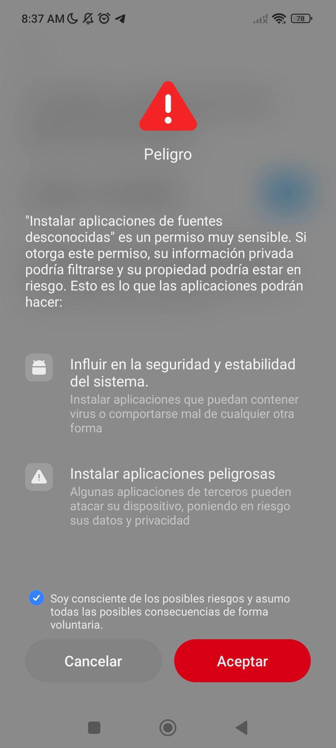 Instalar aplicaciones de fuentes desconocidas desde navegador