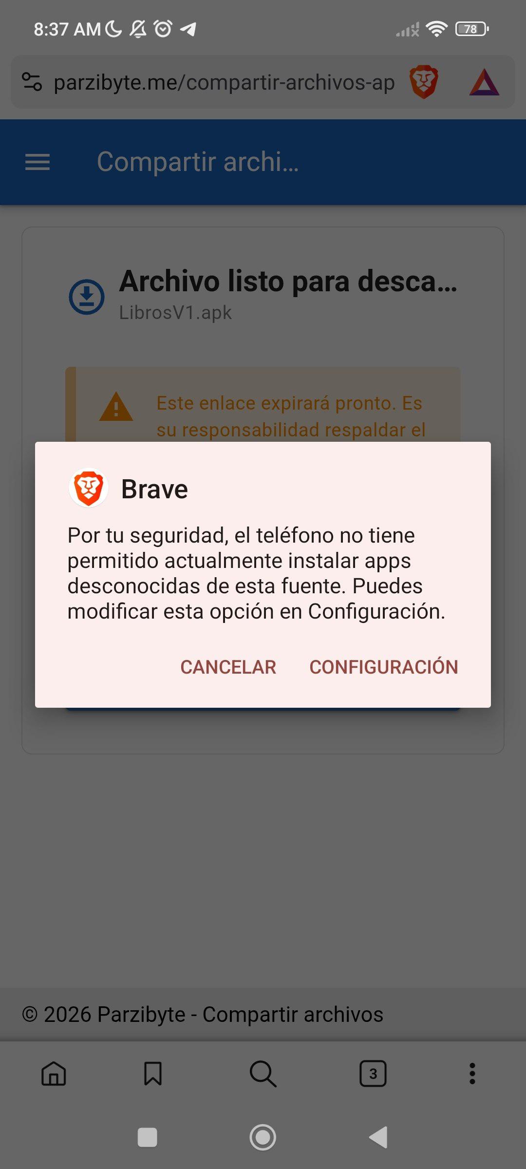 Permitir que navegador web instale apps de fuentes desconocidas