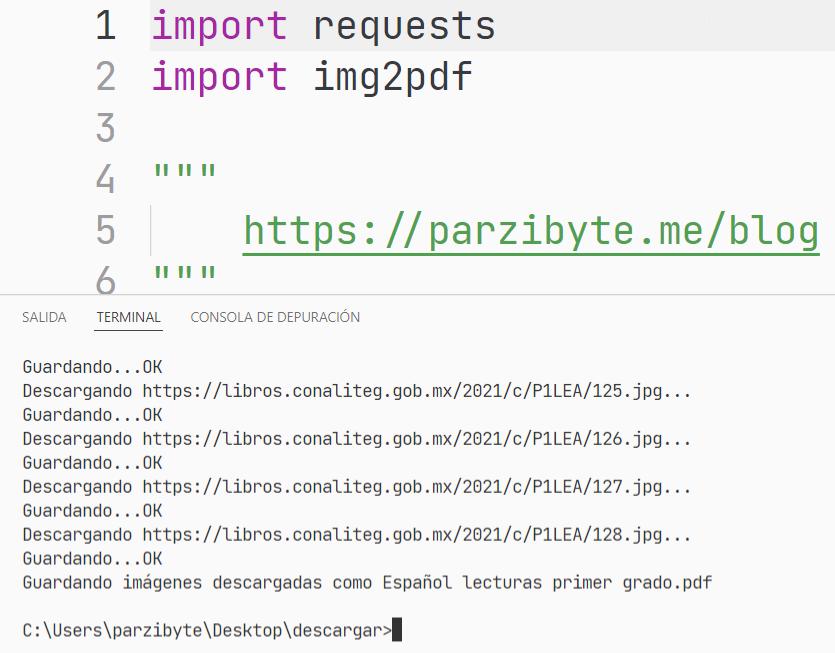 Descargar libro de CONALITEG con Script de Python - Descargar imágenes y convertir a PDF