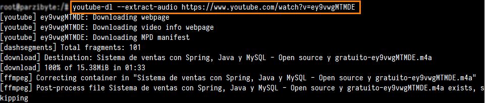 Descargando vídeo con youtube-dl y extrayendo audio m4a