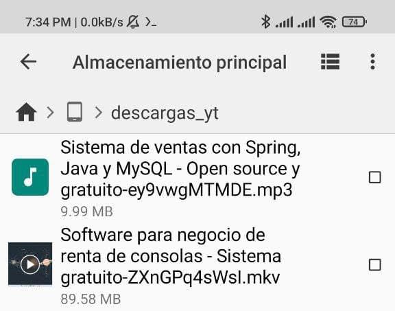 Canciones y vídeos descargados de YouTube con Android