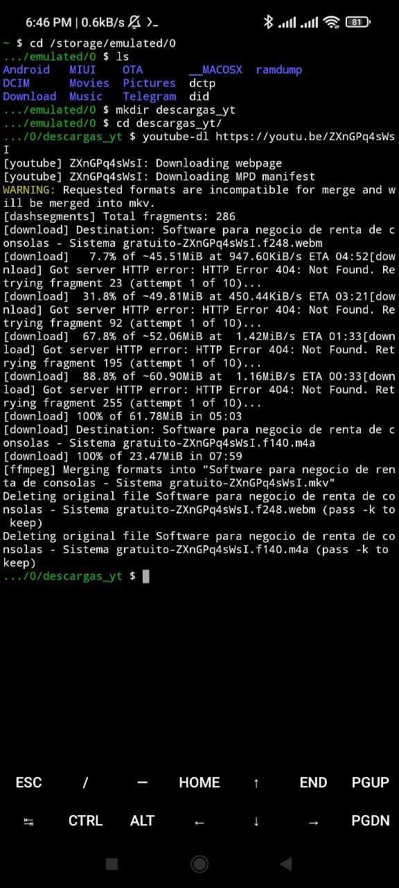 Descargando vídeo de YouTube desde Android
