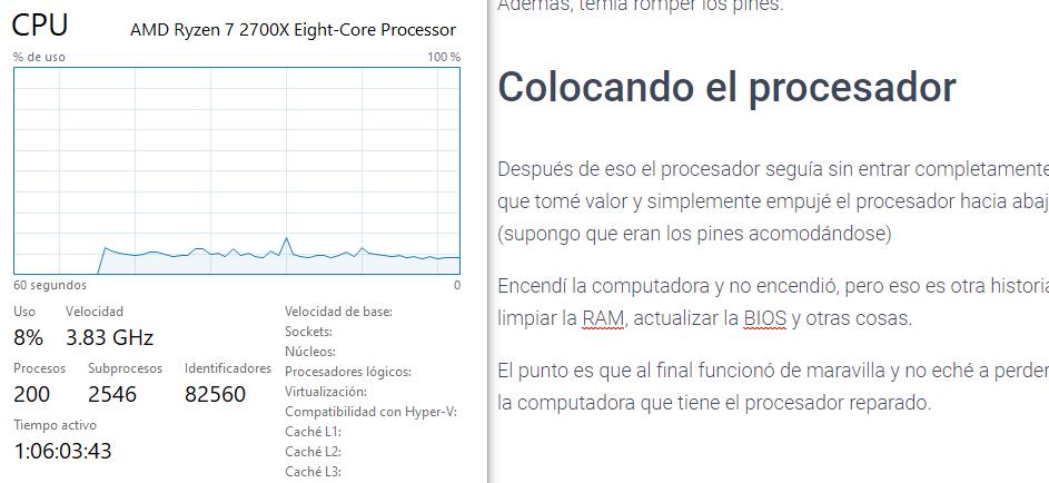 Procesador visto desde el administrador de tareas