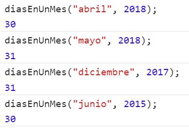 Número de días que tiene un mes según su nombre y año