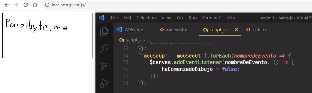 Dibujar en canvas de JavaScript usando mouse - Prototipo de paint