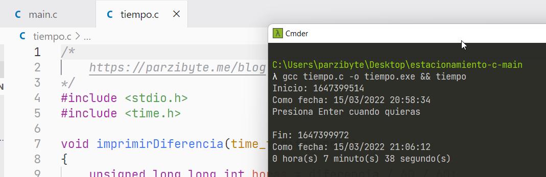 Tiempo transcurrido entre 2 fechas con ANSI C usando time y marcas de tiempo