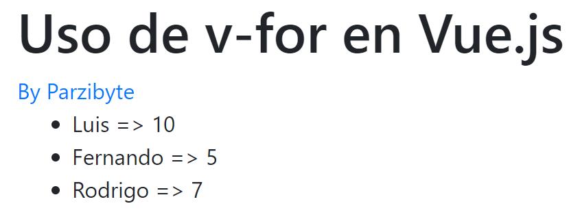 Sintaxis de clave, valor en Vue.js
