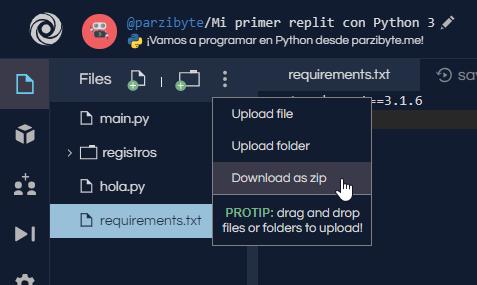 Descargar código de Python como zip