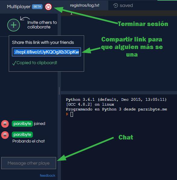 Sesión colaborativa con Python y replit