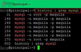 Ejemplo de history con grep
