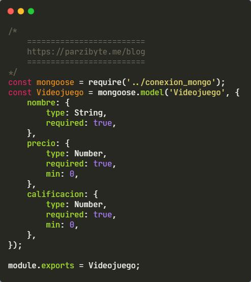 Ejemplo de modelo en Mongoose para conectar con MongoDB