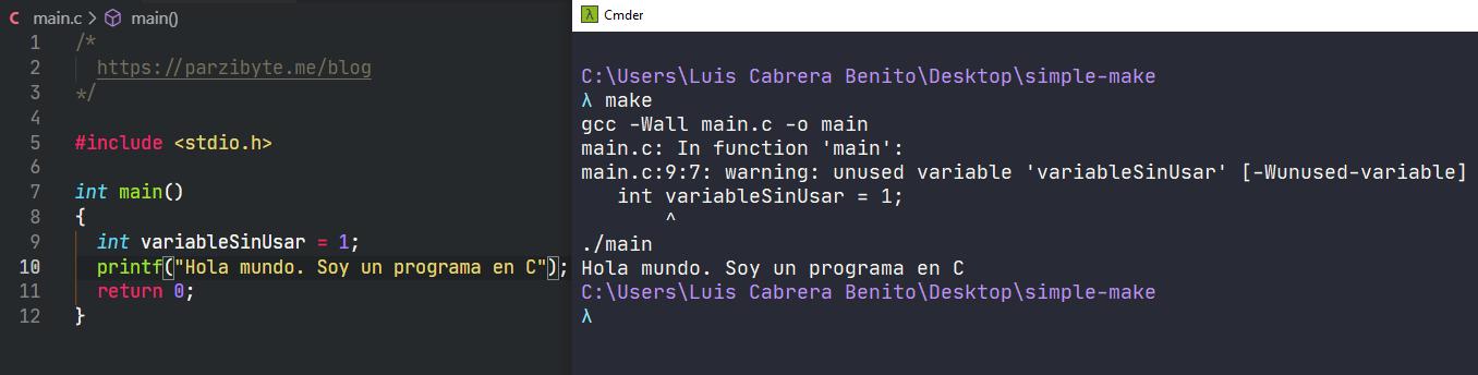 Ejemplo simple de uso de make y makefile
