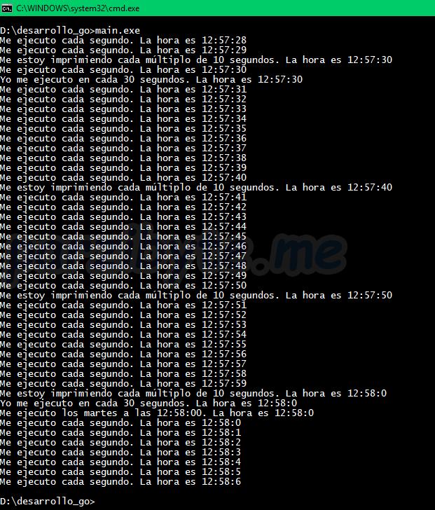 Demostración de cron en Go - Múltiples rutinas ejecutándose en paralelo
