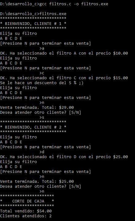 Ejecución y salida del programa en C