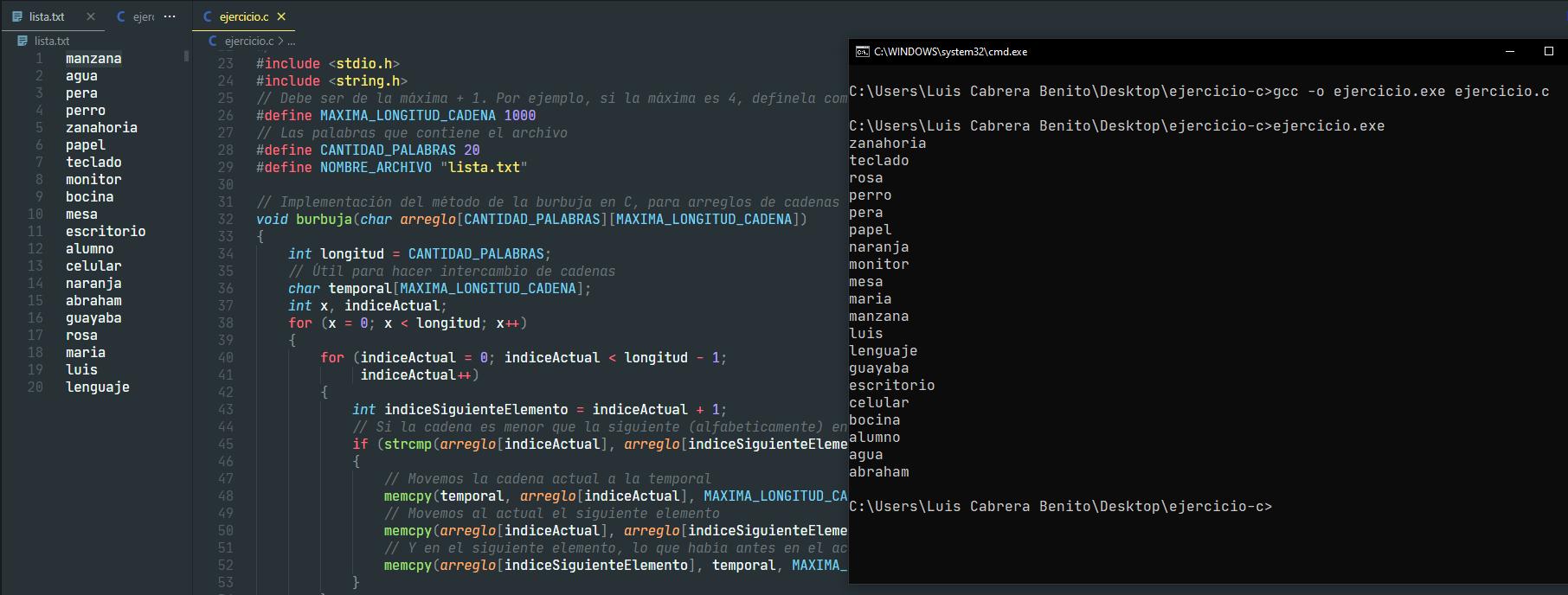 Ordenar contenido de archivo en C alfabéticamente
