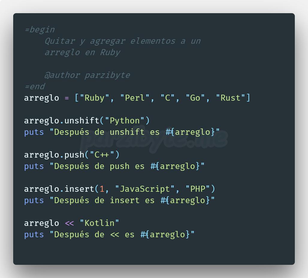 Agregar y eliminar elementos de un arreglo en Ruby