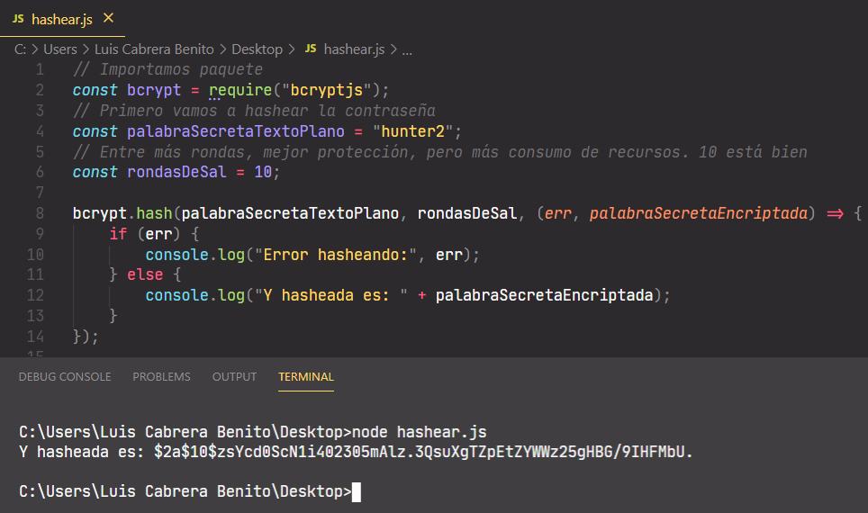 Cifrar contraseñas con Node y bcrypt