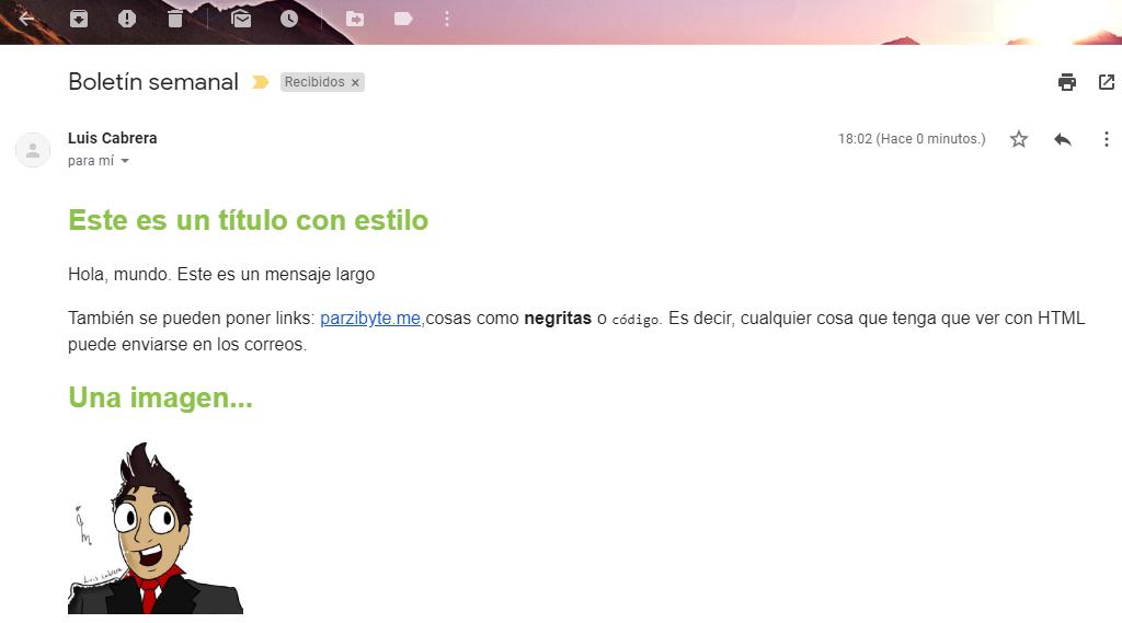Correo electrónico recibido en Gmail