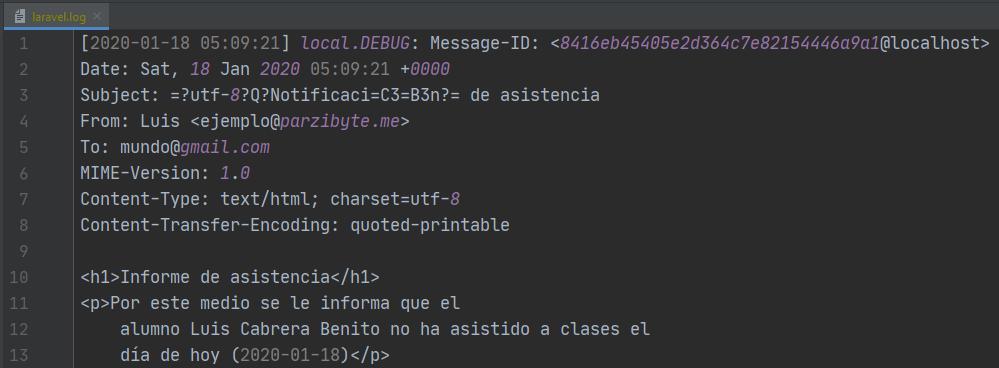 Enviar correo con Laravel - Revisando correo enviado en Log