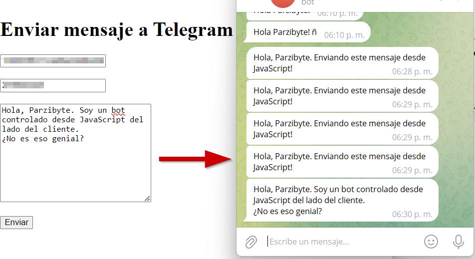JavaScript lado del cliente - Enviar mensaje a usuario de Telegram como bot