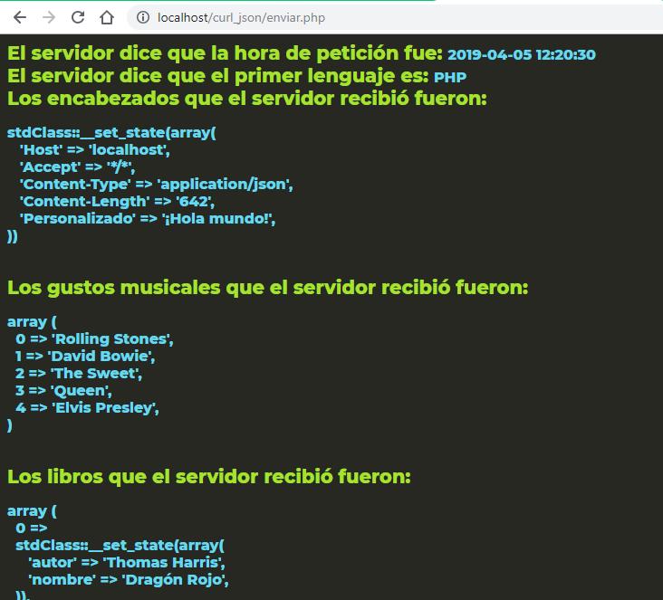 PHP y cURL - petición con JSON