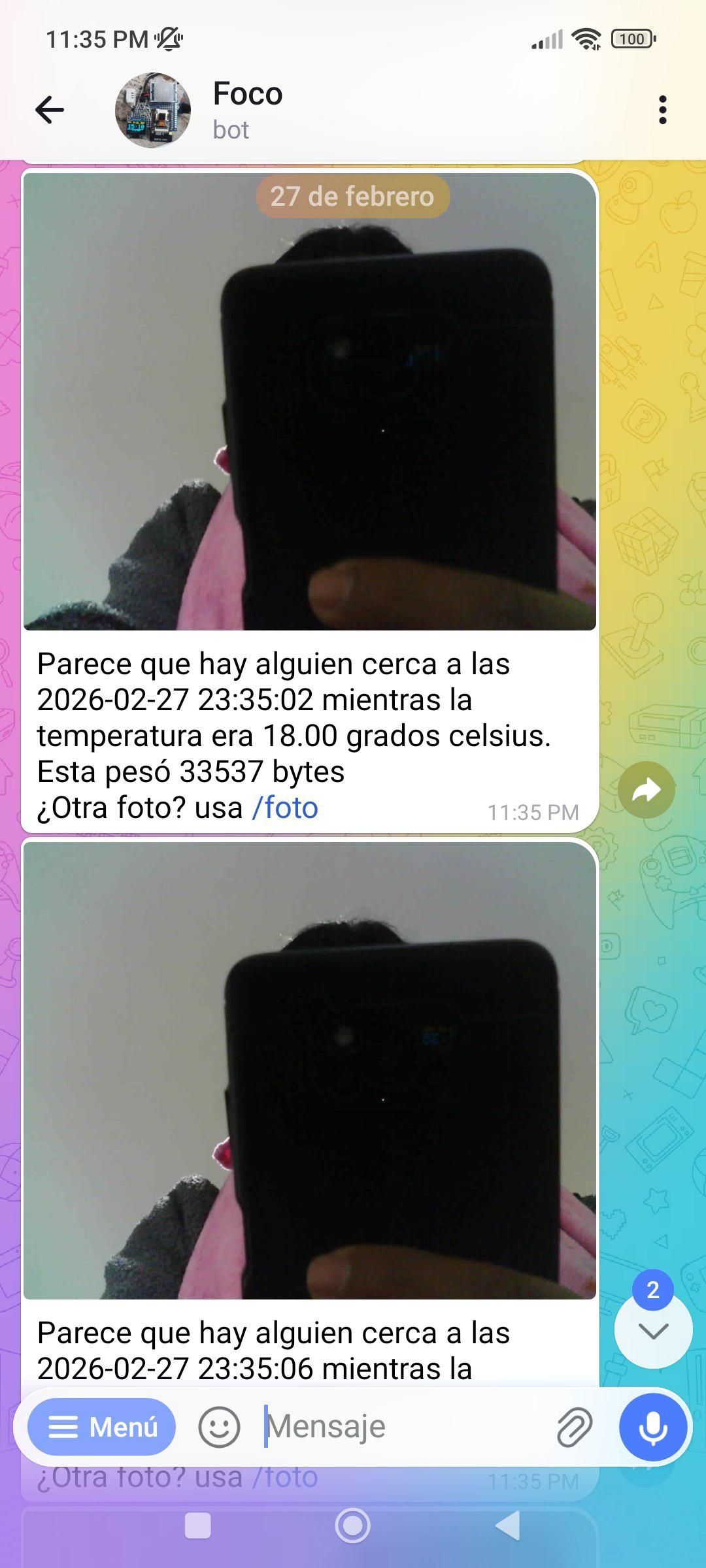 Cámara de vigilancia ESP32-CAM enviando notificación de presencia con foto por Telegram al detectar movimiento