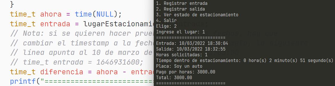 Salida de carro o moto en programa simulador de estacionamiento en ANSI C